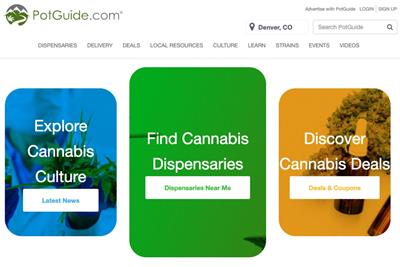 Image of the redesigned PotGuide homepage.