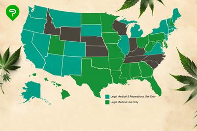 a map of the United States showing the status of legalization across the states